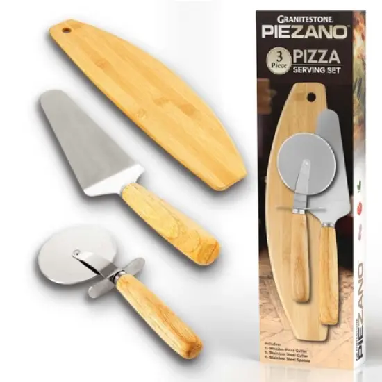 Granitestone Piezano 3-Piece Pizza Serving Set &ndash; Stainless Steel and Wood Utensils for Effortless Pizza Cutting and Serving image {7}
