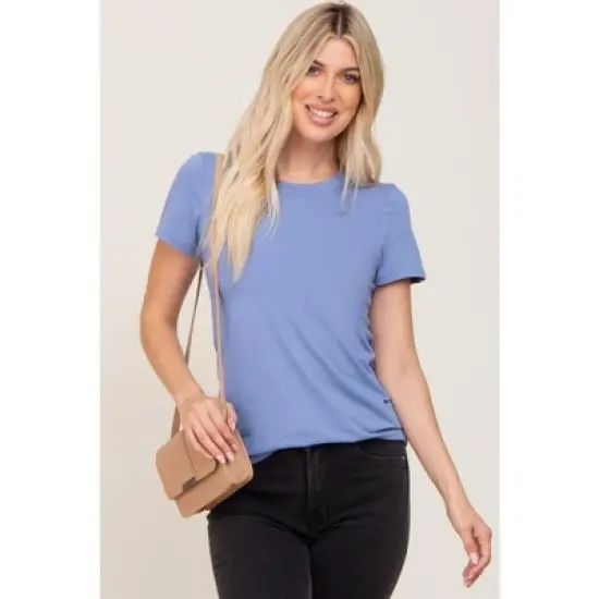 PinkBlush Blue Basic Crew Neck Maternity Tee image {4}