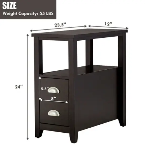 Costway End Table Space-Saving Rectangular Bedside Table W/ 2 Drawers & Shelf Espress image {4}