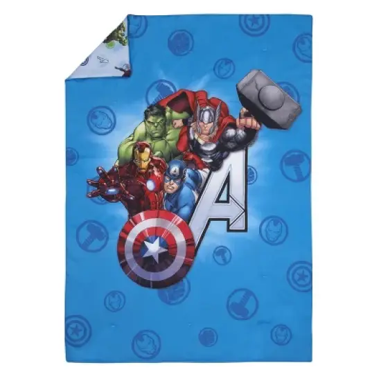 Marvel Avengers Fight the Foes Blue, Red, Green Hulk, Iron Man, Thor, Captain America 4 Piece Toddler Bed Set image {1}