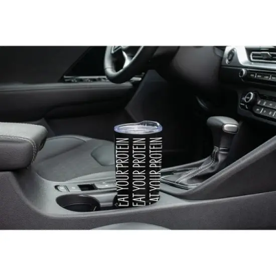 100 North 20 Ounce Stainless Steel On the Go Travel Tumbler With Push Top Lid, Eat Your Protein Black image {2}