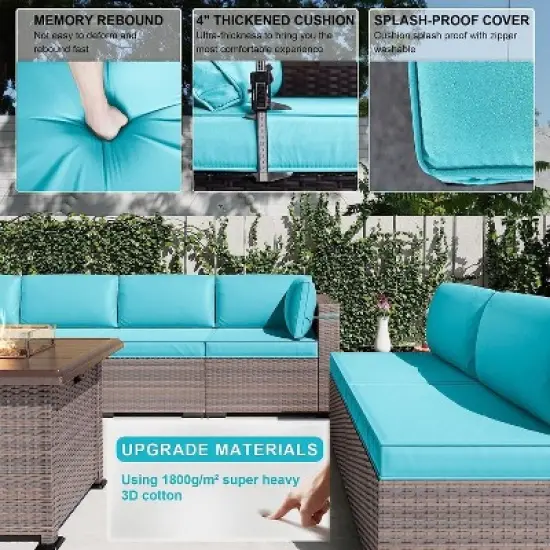 ALAULM 13 Pieces Outdoor Patio Furniture Set with 43" Gas Propane Fire Pit Table PE Wicker Rattan Sectional Sofa image {1}