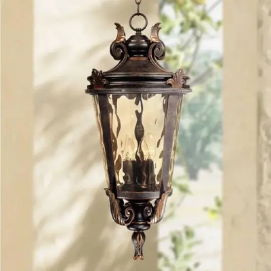 John Timberland Casa Marseille Vintage Rustic Outdoor Hanging Light Veranda Bronze Scroll 26 1/4" Champagne Water Glass for Post Exterior Barn Deck image {1}