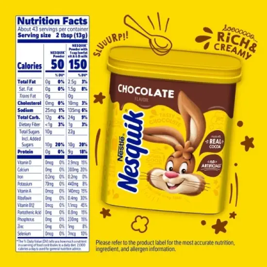 Nestle Nesquik Chocolate Flavor Powder Drink Mix for Chocolate Milk - 20.1oz image {5}