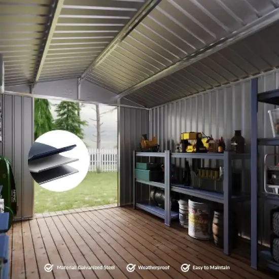 Acekool 8x10 FT Outdoor Metal Storage Shed, Lockable Double Doors, Vent, Sloped Roof, for Garden Patio Lawn image {4}
