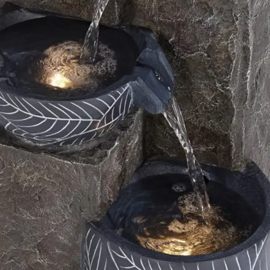 John Timberland Bali Rustic 4-Tier Cascading Bowls Outdoor Floor Water Fountain with LED Light 32 3/4" for Yard Garden Patio Home Deck image {4}