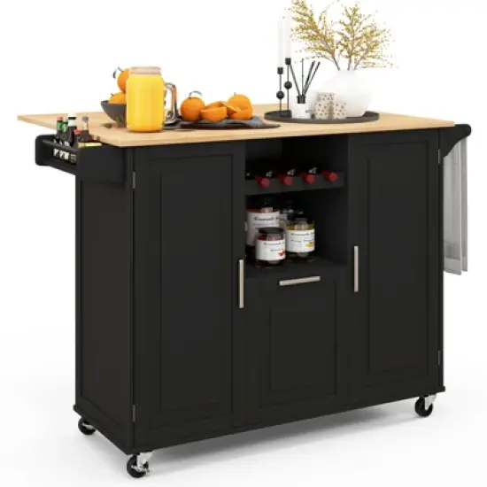 Costway Rolling Kitchen Island Utility Serving Cart with Drop Leaf Wine Rack Drawer image {10}