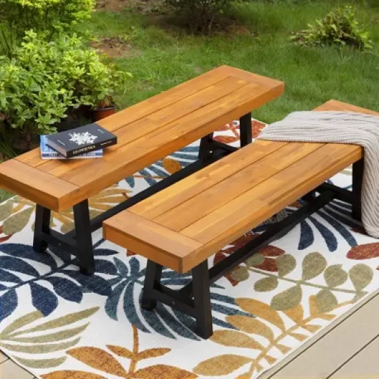 2pk 63" Acacia Wood Benches - Captiva Designs image {5}