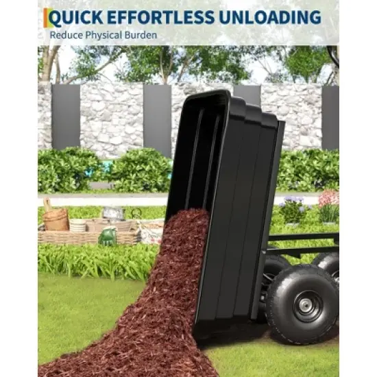 Poly Dump Cart - Heavy Duty 600lbs Garden Cart with Quick-Release Dumping & No-Flat 10" Tires, Utility Wagon for Yard Work, Landscaping, Gardening image {4}