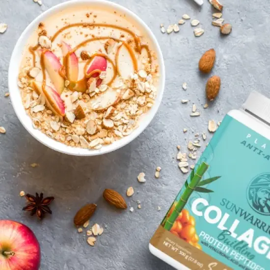Sunwarrior Collagen Building Protein Peptides Powder, Plant-Based Collagen Protein with Hyaluronic Acid + Biotin, Unflavored or Salted Caramel, 500gm image {1}