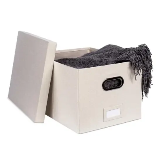 BirdRock Home 1-Pack Collapsible File Storage Organizer with Lid - Cream image {7}