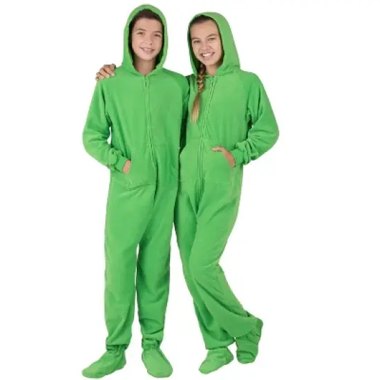 Footed Pajamas - Emerald Green Kids Hoodie Fleece Onesie image {4}