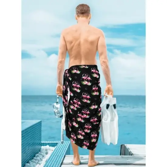 HAPPY BAY Men's Swimwear Cover Up Swim Wrap Beachwear Sarongs Beach Lava Lava Hawaiian Pareo Summer Long Sulu For Men One Size Black, flamingo image {2}