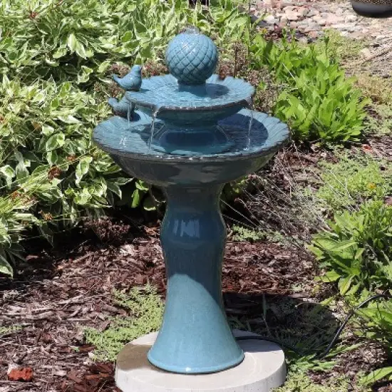 Sunnydaze 27"H Electric Ceramic 2-Tier Resting Birds Outdoor Water Fountain image {3}