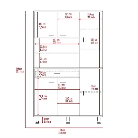 Depot E-Shop 90 Kitchen Pantry Cabinet, Two Open Shelves, One Drawer, Multiple Cabinets image {14}