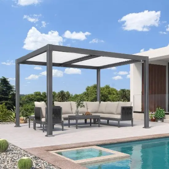 PURPLE LEAF Louvered Pergola Outdoor Aluminum Pergola with White Adjustable Rainproof Roof Grey Frame Hardtop Gazebo for Patio Deck Garden image {1}