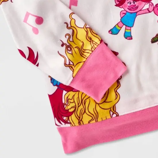 Girls' Trolls Poppy 2pc Pajama Set with Socks - White/Pink/Purple image {2}