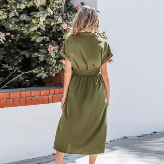 Women's Olive Green Button-Down Maxi Shirt Dress - Cupshe image {3}