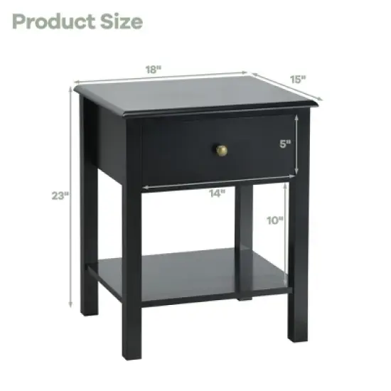 Costway 2PCS Nightstand  Drawer Shelf Storage Display Black image {3}