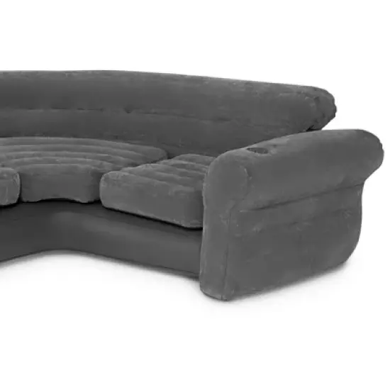 Intex Corner Sofa L-Shaped Inflatable Indoor Relaxing Lounge Sectional Couch with Built-In Cupholders for Home Living Rooms, Gray image {2}