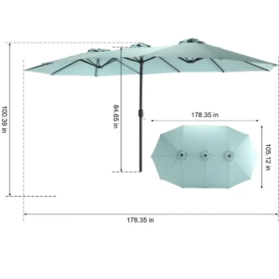 DOMETOUR 14.8 Ft Double Sided Outdoor Umbrella Rectangular Large with Crank ( Light green ) image {1}