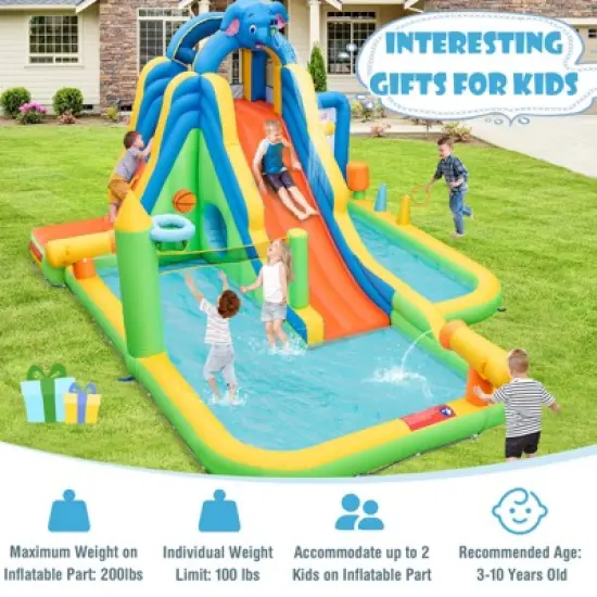 Tangkula Inflatable Water Slide 9-in-1 Blow-up Water Park for Kids with Splash Pool Climbing Wall Water Guns Basketball Toss image {9}