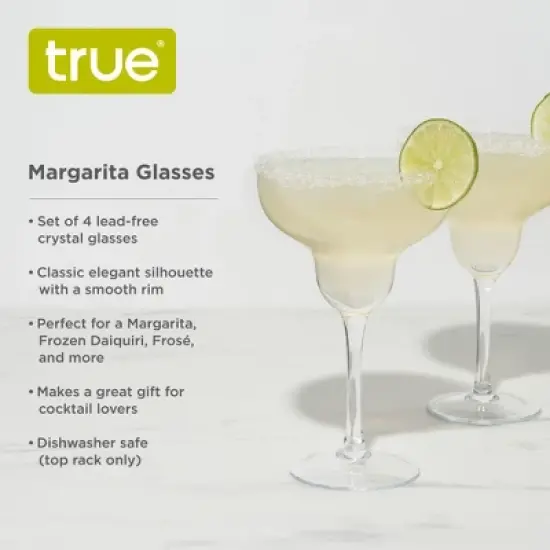 True Margarita Glass, Crystal Stemmed Cocktail Glasses, Dishwasher Safe, Mixed Drink Glasses, Daquiri Glass Holds 10 oz., Set of 4, Clear image {1}