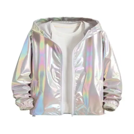 Lars Amadeus Men's Metallic Jacket Lightweight Zip Up Holographic Shiny Hooded Jackets image {7}