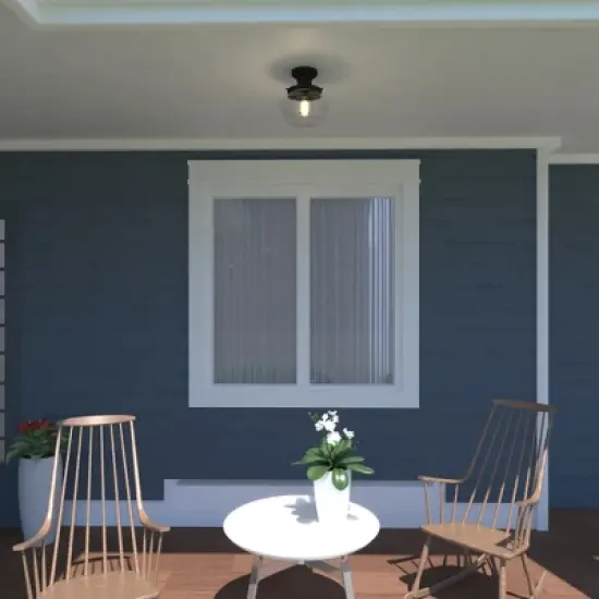 VAXCEL Collins Black Farmhouse Outdoor Flush Mount Ceiling Light Clear Schoolhouse Glass image {6}