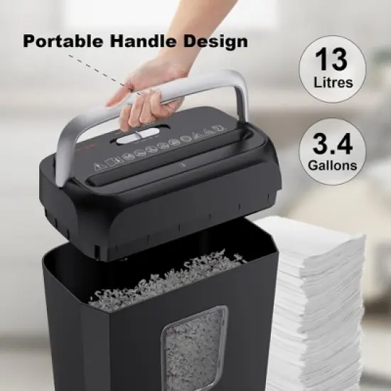 Bonsaii 6-Sheet Crosscut Paper and Credit Card Shredder for Home Office with Handle for Document, Mail, Staple, Clip-3.4 Gal Wastebasket image {5}