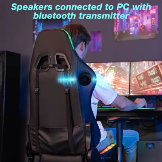 Hoffree Massage Reclining Gaming Chair Ergonomic Office PC Chair with Bluetooth Speaker & RGB Light image {3}