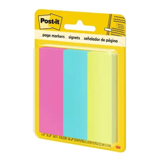 Post-it 150ct Page Markers 50 Sheets/Color - Fireball, Fuscia, Neon Green, Aqua Wave: Removable Multicolor Filing Tabs image {1}
