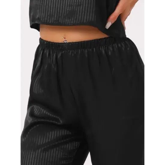 cheibear Women's Satin Lace Trim Cami with Long Pant 2 Pieces Pajama Set image {3}