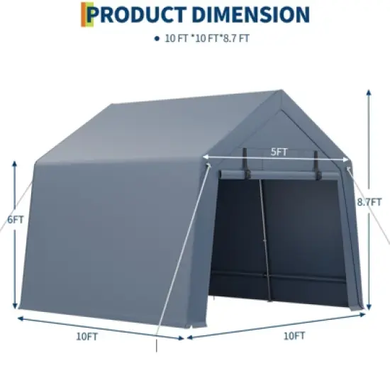 Outdoor Storage Shed, Portable Carport w/Roll-up Ventilated Zipper Door&Windows,Heavy Duty Waterproof Tarp,Storage Sheds for Motorcycle,Bike,Firewood image {3}