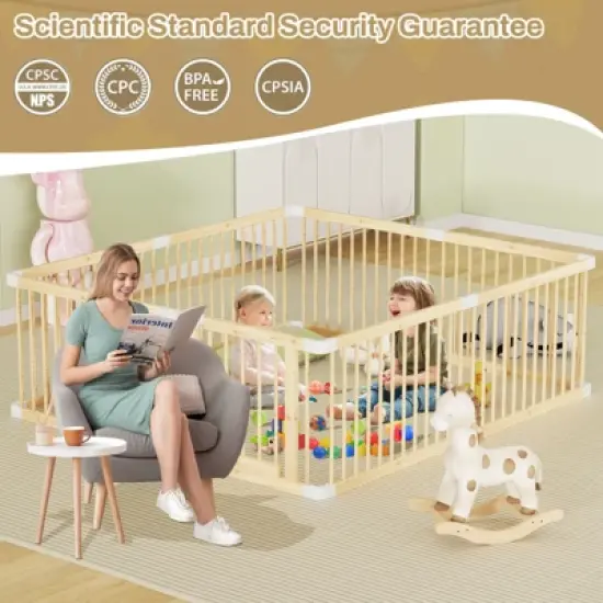 Large Wooden Baby Playpen, Adjustable Gate for Toddler and Babies, Baby Fence Play Yard with Door, Safe Play Area Kids Activity Center image {2}