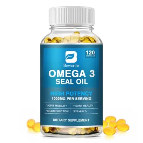 B Beworth Omega 3 Seal Oil 1000 mg - With EPA & DHA - for Heart & Joint Health - 120 Capsules image {7}