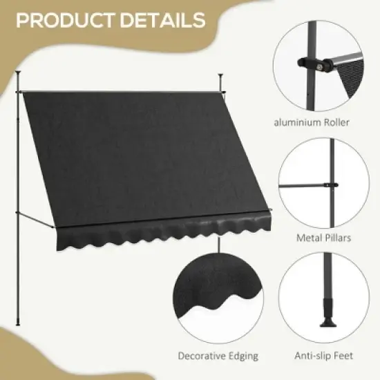 Resenkos Patio Awning, Outdoor Sun Shade Shelter Cover Awnings,10' x 4' Manual Retractable Awning, Non-Screw Patio Awning, UV Resistant, image {8}