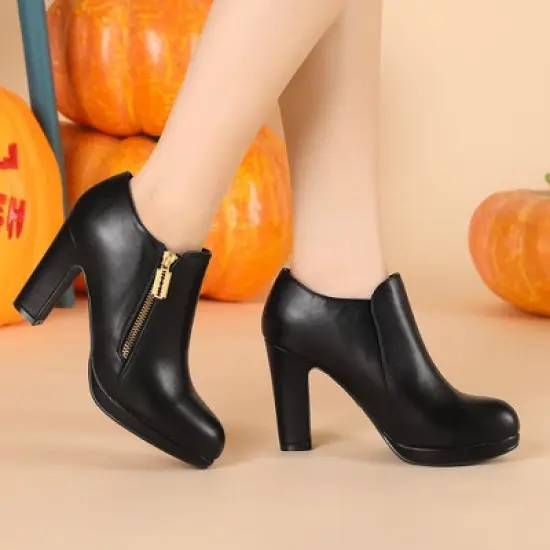 Allegra K Women's Platform Round Toe Chunky Heels Ankle Booties image {1}