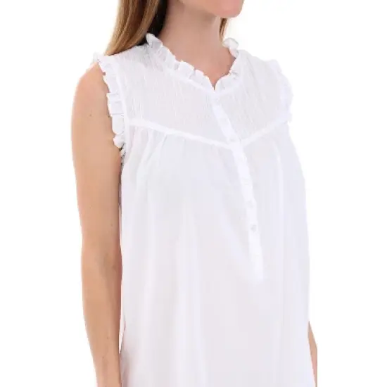 Women's Cotton Victorian Nightgown, Miriam Sleeveless Lace Trimmed Ruffled Long Vintage Night Dress Gown image {2}