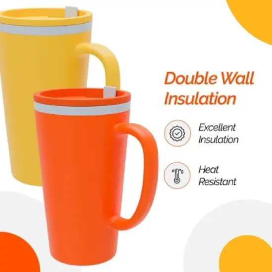 Copco Cone Desk Mug, 16 Ounce (Set of 2) - Double Wall Insulated Mug Set with Lid and Handle, Microwave & Dishwasher Safe, BPA-Free (Orange/Mustard) image {2}
