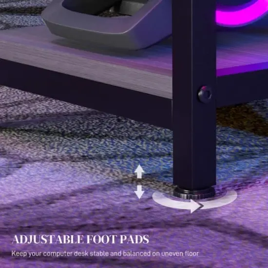 HOMCOM 61" Computer Desk with Lights, Power Outlets, USB Ports, Gaming Desk with Storage Shelves, Monitor Stand, Fabric Drawers image {4}