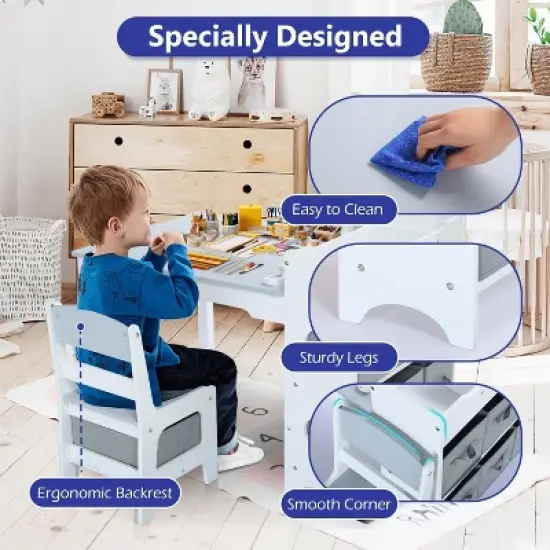 Kinder King Kids Table and Chair Set with Storage &ndash; Toddler Activity Desk with 8 Bins & Paper Roll for Drawing, Reading, Crafts & Snacks image {2}