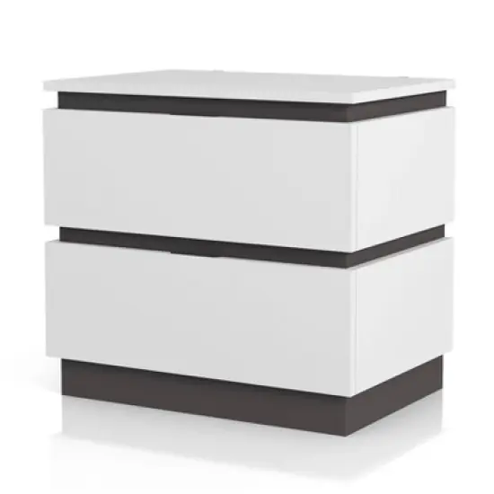 3pc Queen Pape Modern Bed with 2 Nightstands White/Metallic Gray - miBasics: Contemporary Furniture Set image {21}