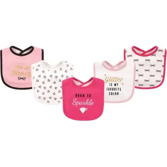 Hudson Baby Infant Girl Cotton Bibs 5pk, Sparkle, One Size image {1}