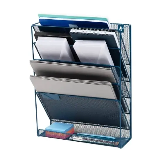 Mind Reader 5-Tier Vertical File Storage, Desktop Organizer, Wall Mount, Office, Metal Mesh, 12.75"L x 4"W x 16"H, Turquoise image {4}