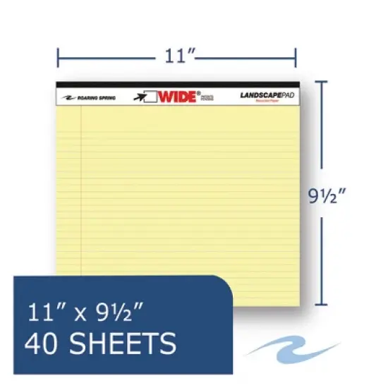 Roaring Spring WIDE Landscape Format Writing Pad, Unpunched with Standard Back, Medium/College Rule, 40 Canary-Yellow 11 x 9.5 Sheets image {1}