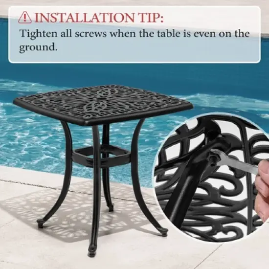 Crestlive Products Patio Cast Aluminum Black Side Table, Outdoor End Table Small Square Coffee Table for Backyard, Pool, Indoor, Easy Maintenance image {6}