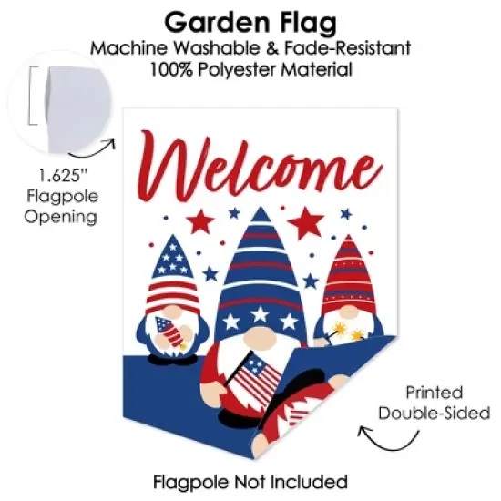 Big Dot of Happiness Patriotic Gnomes - Outdoor Home Decorations - Double-Sided Holiday Gnome Party Garden Flag - 12 x 15.25 inches image {2}