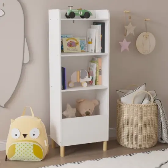 Sevobal Decorative Bookshelf Kids 4-Tier Bookcase, Children's Book Display, Bookshelf Toy Storage Cabinet Organizer, White, 18.5"*11.81"*51.18" image {3}
