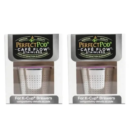 Perfect Pod Caf&eacute; Flow Stainless Steel Premium Reusable Single-Serve Coffee Filter Cup - 2pk: Metal K Cup Pods image {4}